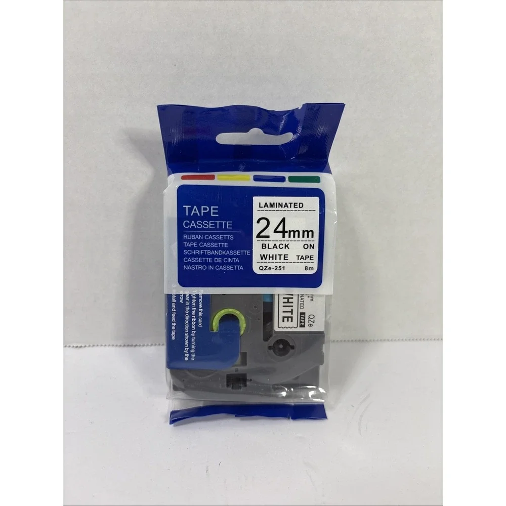 Label Tape Cassette QZE-251 24mm Laminated Black on White P-Touch Tape